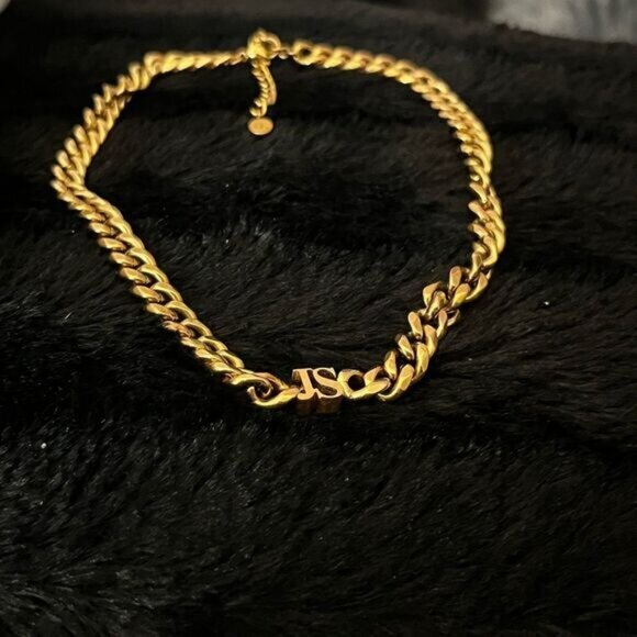 JS Monogram Gold-Tone Choker Chain Necklace - Picture 3 of 5